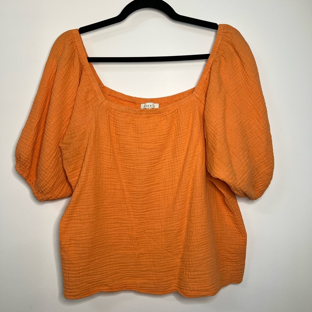 Alex & Lili Cotton Puff Sleeve Top size L